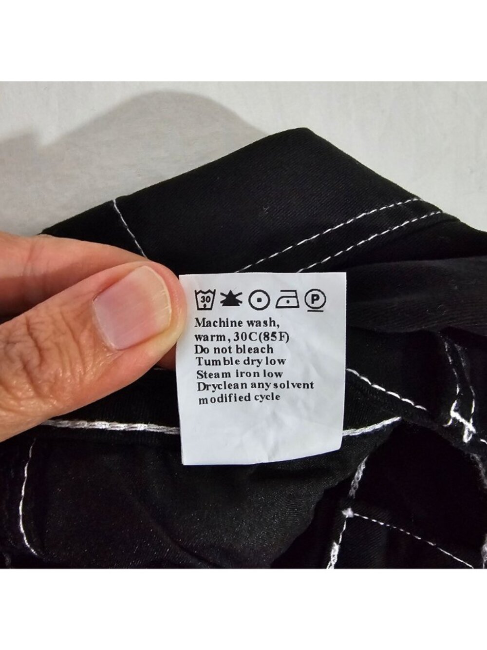 Black Wide-Leg Pants White Contrast Stitching High Rise Pockets Unbranded Size L - Picture 3 of 5